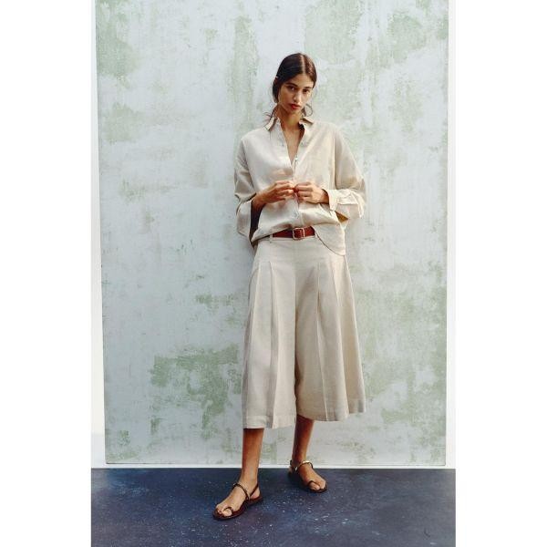 ZARA 셀럽픽 벨트 린넨 롱 버뮤다 팬츠